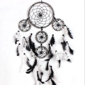 Creative Weaving Crafts Black and White Satin Line 5 Ring Hollow Wind Chime Dream Catcher Wall Hanging Jewelry
