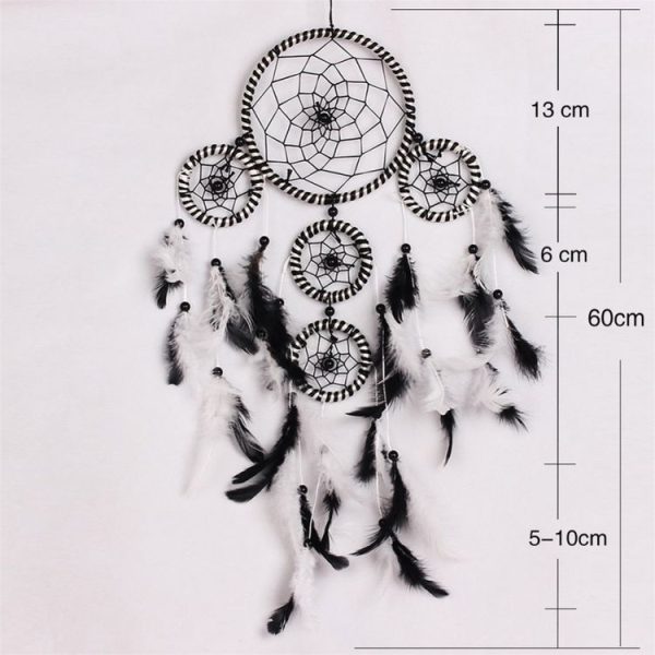 Creative Weaving Crafts Black and White Satin Line 5 Ring Hollow Wind Chime Dream Catcher Wall Hanging Jewelry - Image 5