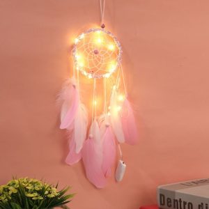 Creative Weaving Crafts Car Ornaments Hollow Wind Chimes Dreamcatcher Wall Hanging Decoration, Type: Light (Pink)