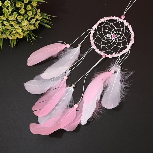 Creative Weaving Crafts Car Ornaments Hollow Wind Chimes Dreamcatcher Wall Hanging Decoration, Type: Light (Pink) - Image 3