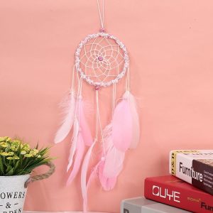 Creative Weaving Crafts Car Ornaments Hollow Wind Chimes Dreamcatcher Wall Hanging Decoration, Type: Without Light (Pink)