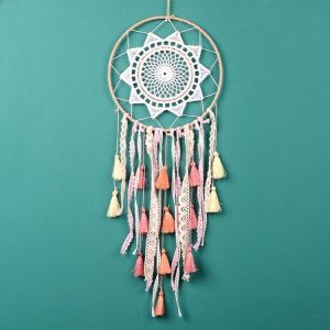 Creative Weaving Crafts Car Ornaments Gradual Tassel Wind Chime Dreamcatcher Wall Hanging Decoration, Color: Light Pink