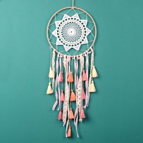 Creative Weaving Crafts Car Ornaments Gradual Tassel Wind Chime Dreamcatcher Wall Hanging Decoration, Color: Light Pink