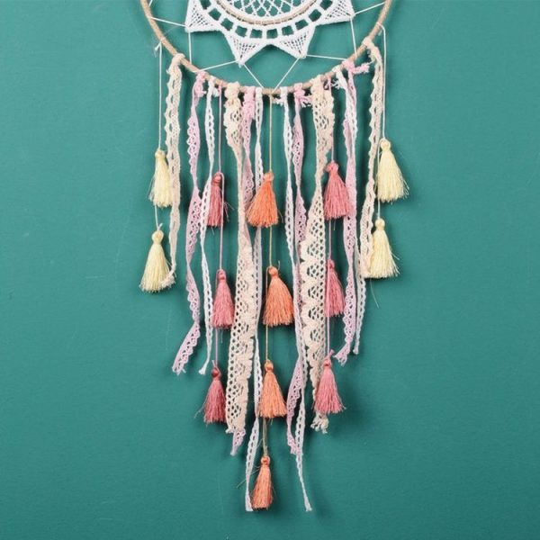 Creative Weaving Crafts Car Ornaments Gradual Tassel Wind Chime Dreamcatcher Wall Hanging Decoration, Color: Light Pink - Image 3