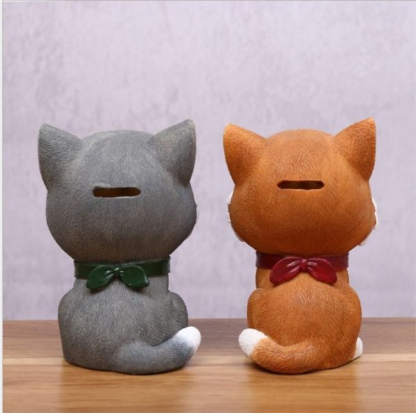 Grey Cute Resin Dog Piggy Bank Box Cute Gift Home Decoration, Size: Small - Image 3