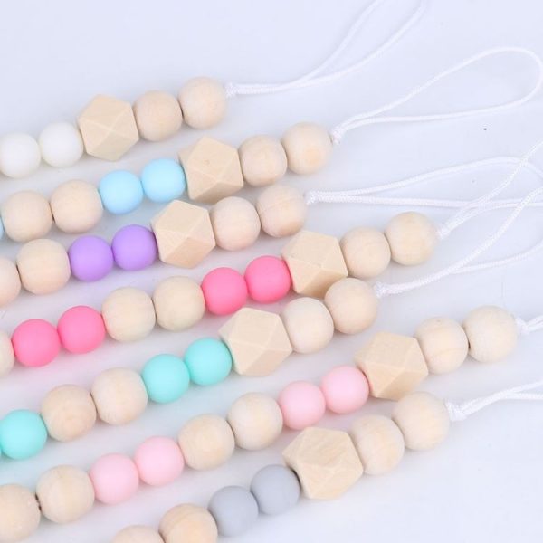 Baby Pacifier Clip Chain Wooden Holder Soother Pacifier Clips Leash Strap Nipple Holder for Infant Feeding (Light blue) - Image 3