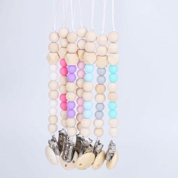 Baby Pacifier Clip Chain Wooden Holder Soother Pacifier Clips Leash Strap Nipple Holder for Infant Feeding (Light blue) - Image 4