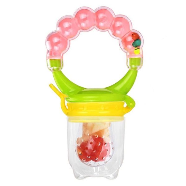 Baby Nipple Fresh Food Fruit Milk Feeding Bottles Learn Feeding Drinking Handle Teething Pacifier with Bell, Size: S (Pink) - Image 2