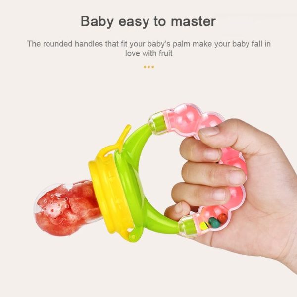 Baby Nipple Fresh Food Fruit Milk Feeding Bottles Learn Feeding Drinking Handle Teething Pacifier with Bell, Size: S (Pink) - Image 7