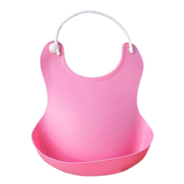 Baby Infant Toddler Waterproof Silicone Bib Infants Feeding Lunch Roll-up Apron (Rose Red) - Image 2