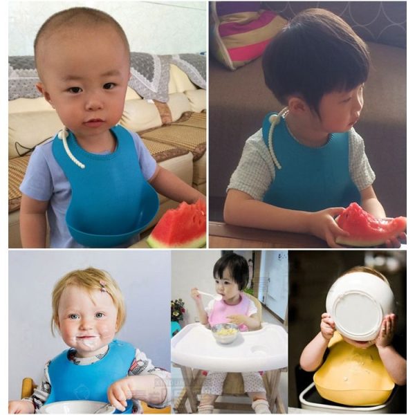 Baby Infant Toddler Waterproof Silicone Bib Infants Feeding Lunch Roll-up Apron (Rose Red) - Image 8