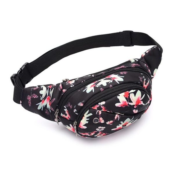 Color Printing Multi-function Casual Pockets Ladies Outdoor Purse Waist Bag (winter Jasmine Pattern) - Image 2