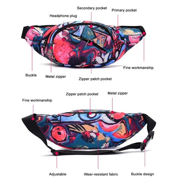 Color Printing Multi-function Casual Pockets Ladies Outdoor Purse Waist Bag (winter Jasmine Pattern) - Image 3