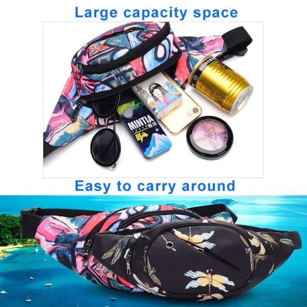 Color Printing Multi-function Casual Pockets Ladies Outdoor Purse Waist Bag (winter Jasmine Pattern) - Image 5