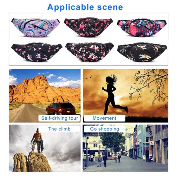 Color Printing Multi-function Casual Pockets Ladies Outdoor Purse Waist Bag (winter Jasmine Pattern) - Image 6