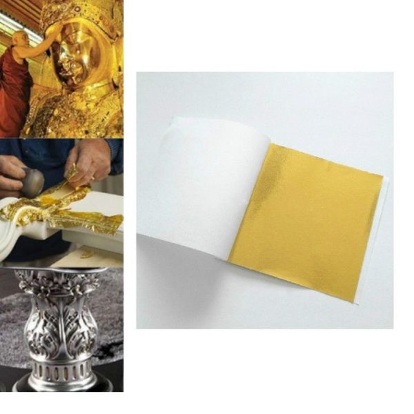 100 PCS 9x9CM Imitation Gold Leaf Hotel Decorative Sticker (Gold Foil) - Image 3