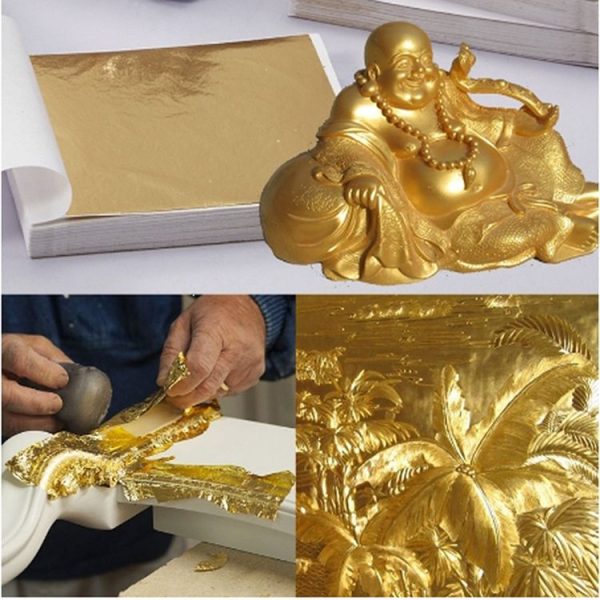 100 PCS 9x9CM Imitation Gold Leaf Hotel Decorative Sticker (Gold Foil) - Image 4