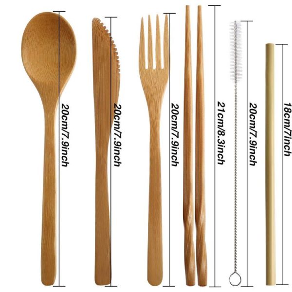 Travel Creative Bamboo Straw Dinnerware Knives Fork Spoon Chopsticks Set with Cloth Bag (Black) - Image 4