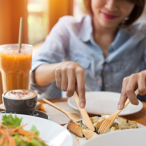 Travel Creative Bamboo Straw Dinnerware Knives Fork Spoon Chopsticks Set with Cloth Bag (Black) - Image 6