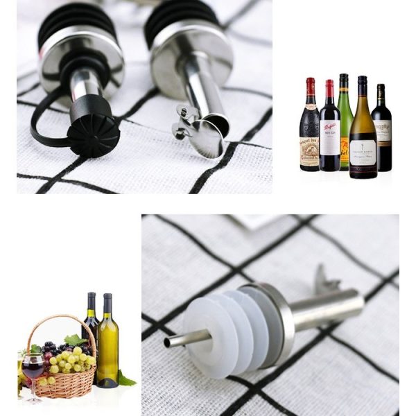 5 PCS Glass Bottle Stopper Stainless Steel Oil Stopper Silicone Stopper Black Hat Automatic Cap - Image 3