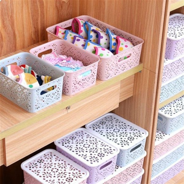 L 34x23x10cm Desktop Skin Care Products Storage Rack Underwear Storage Plastic Box (Pink) - Image 3