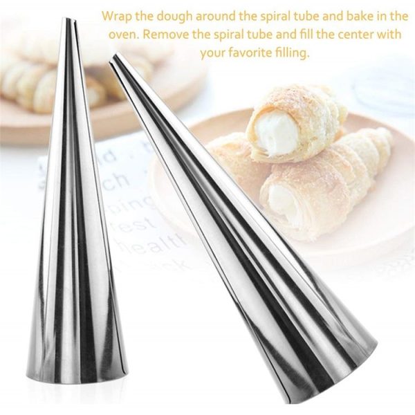 5 PCS Cone Roll Moulds Stainless Steel Spiral Nozzle Croissants Pastry Cream Horn Cake Mold (Large 12x3x3cm) - Image 5