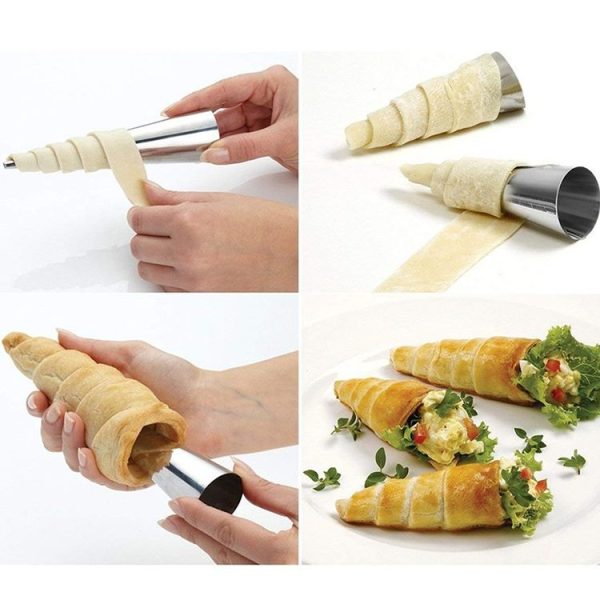 5 PCS Cone Roll Moulds Stainless Steel Spiral Nozzle Croissants Pastry Cream Horn Cake Mold (Large 12x3x3cm) - Image 6