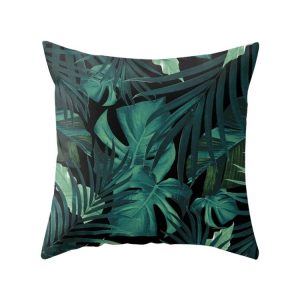 Tropical Plants Pillow Case Polyester Decorative Pillowcases Green Leaves Throw Pillow Cover Square 45CM x45CM (37)