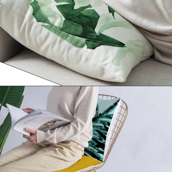 Tropical Plants Pillow Case Polyester Decorative Pillowcases Green Leaves Throw Pillow Cover Square 45CM x45CM (37) - Image 4