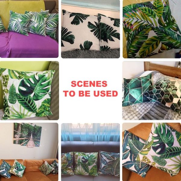 Tropical Plants Pillow Case Polyester Decorative Pillowcases Green Leaves Throw Pillow Cover Square 45CM x45CM (37) - Image 6