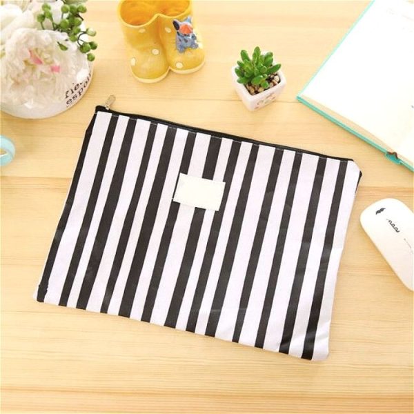 Geometric Pattern Canvas Oxford Document Bag Business Briefcase File Folder Student Stationery (White Stripe)