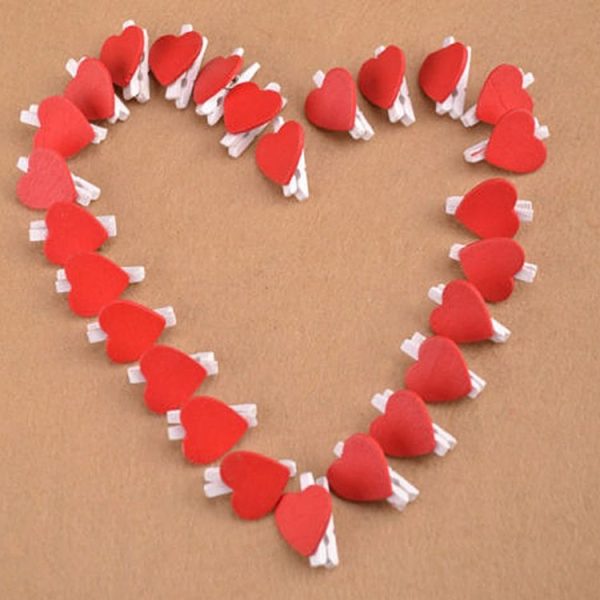 50 PCS Mini Red Heart Love Wooden Photo Paper Peg Pin Clothespin Craft Postcard Clips - Image 10