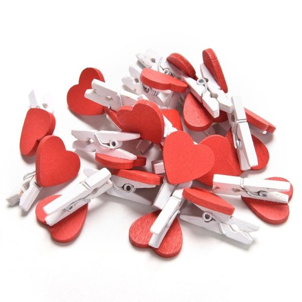 50 PCS Mini Red Heart Love Wooden Photo Paper Peg Pin Clothespin Craft Postcard Clips - Image 2