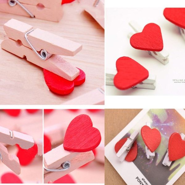 50 PCS Mini Red Heart Love Wooden Photo Paper Peg Pin Clothespin Craft Postcard Clips - Image 6