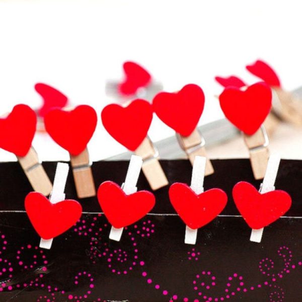50 PCS Mini Red Heart Love Wooden Photo Paper Peg Pin Clothespin Craft Postcard Clips - Image 7
