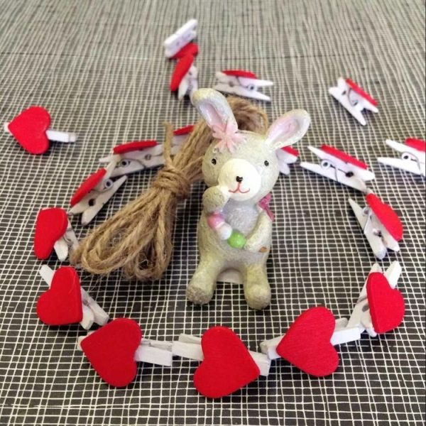 50 PCS Mini Red Heart Love Wooden Photo Paper Peg Pin Clothespin Craft Postcard Clips - Image 9