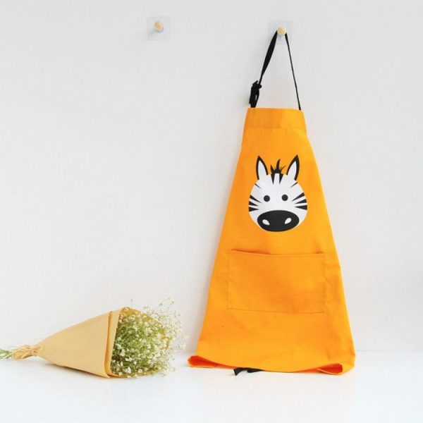 Cartoon Animal Cotton Sleeveless Smock Parent-child Apron, Size: Children Apron S (Dark Yellow Zebra) - Image 2