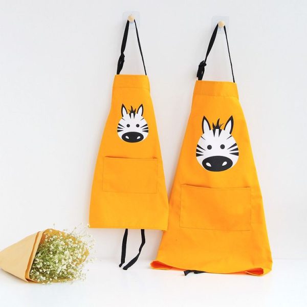 Cartoon Animal Cotton Sleeveless Smock Parent-child Apron, Size: Children Apron S (Dark Yellow Zebra) - Image 3