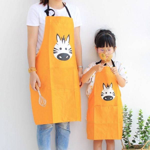Cartoon Animal Cotton Sleeveless Smock Parent-child Apron, Size: Children Apron S (Dark Yellow Zebra) - Image 4