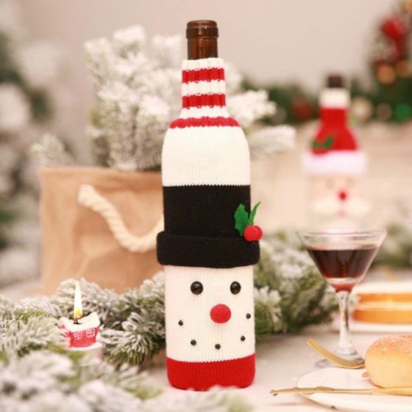Bar Home Santa Knitted Wine Bottle Cover Table Decoration (Snowman) - Image 2