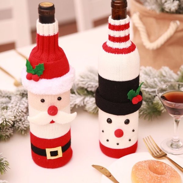 Bar Home Santa Knitted Wine Bottle Cover Table Decoration (Snowman) - Image 3