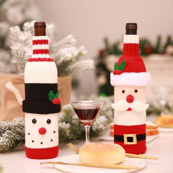Bar Home Santa Knitted Wine Bottle Cover Table Decoration (Snowman) - Image 4