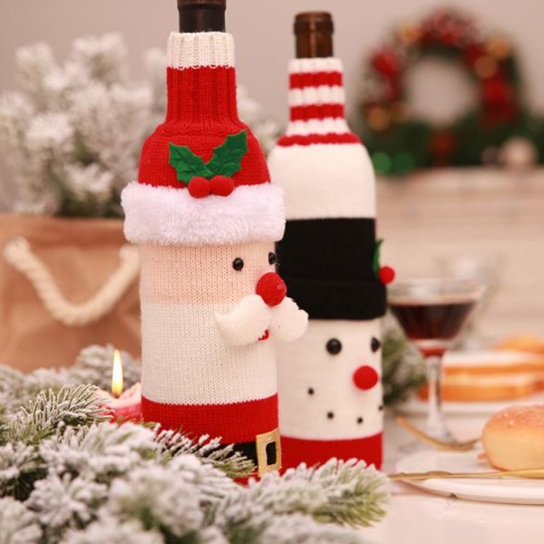 Bar Home Santa Knitted Wine Bottle Cover Table Decoration (Snowman) - Image 5