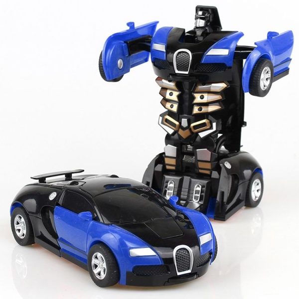 One-click Transforming Toy Car Impact Deformation Toy Model Car (Blue)