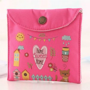 Animals Pattern Buckle Girls Diaper Sanitary Napkin Storage Canvas Bag Sanitary Pads Package Bag (Rose Red)