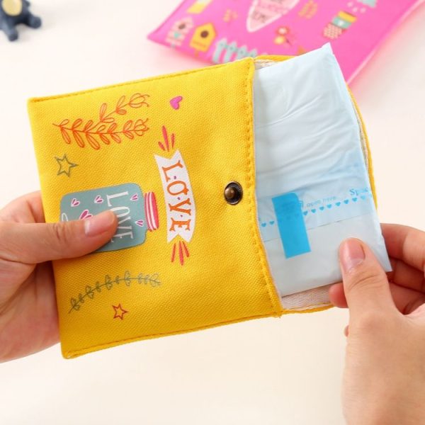 Animals Pattern Buckle Girls Diaper Sanitary Napkin Storage Canvas Bag Sanitary Pads Package Bag (Rose Red) - Image 4