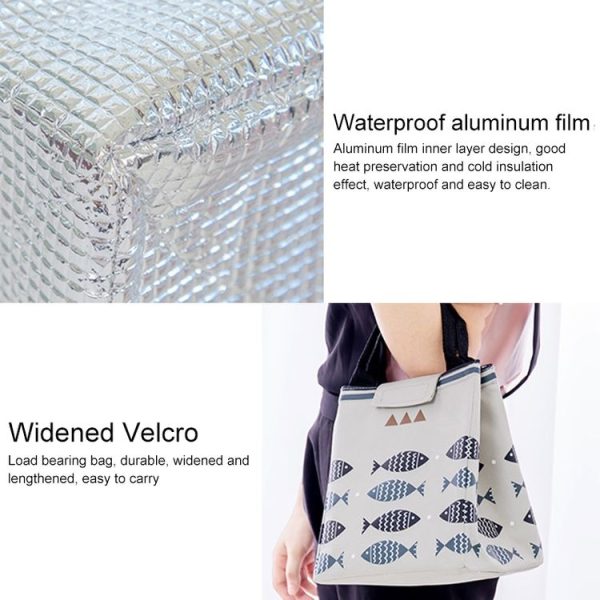 Portable Lunch Bag Oxford Cloth Fish Pattern Large Capacity Container Thermal Insulated Cooler (Navy Blue) - Image 3