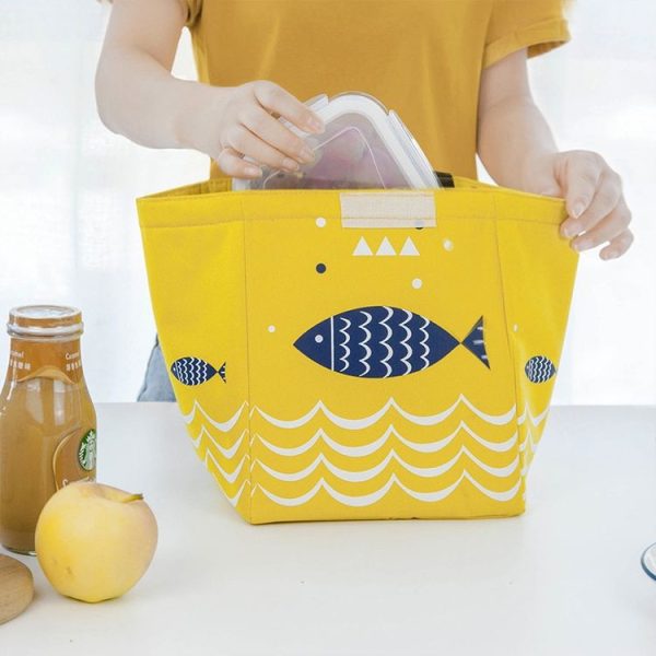Portable Lunch Bag Oxford Cloth Fish Pattern Large Capacity Container Thermal Insulated Cooler (Navy Blue) - Image 6