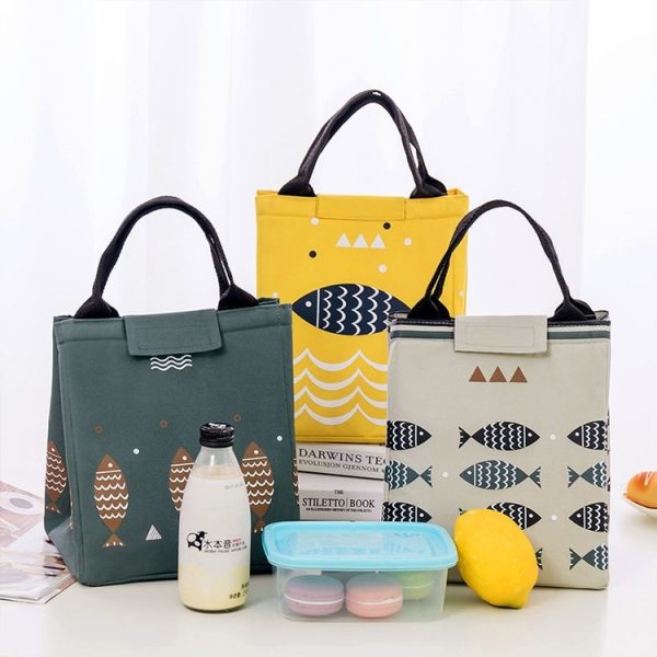 Portable Lunch Bag Oxford Cloth Fish Pattern Large Capacity Container Thermal Insulated Cooler (Navy Blue) - Image 7