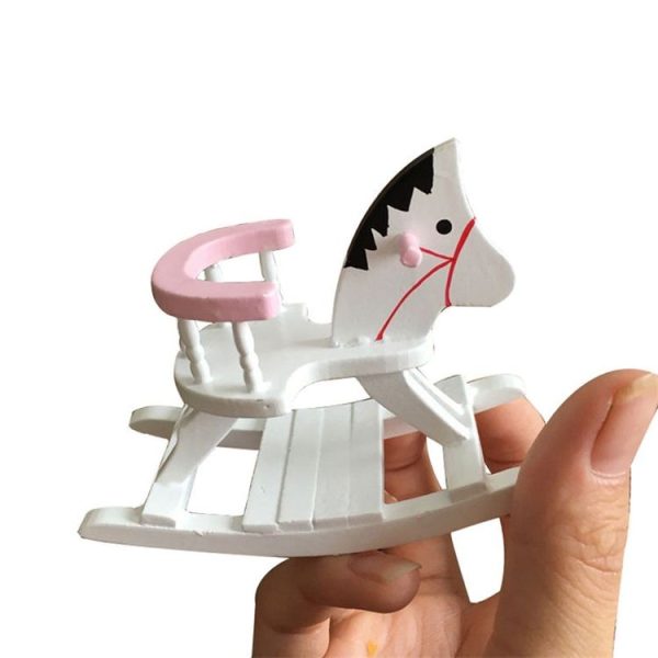 3 PCS Toy House Miniature Wooden Rocking Horse Chair Simulated Children Bedroom Decor - Image 2